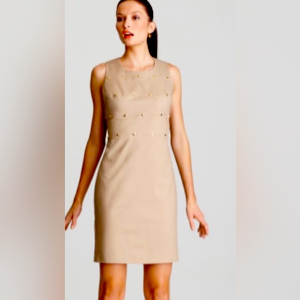 💋CALVIN KLEIN KHAKI STUDDED SHEATH DRESS, Size 14